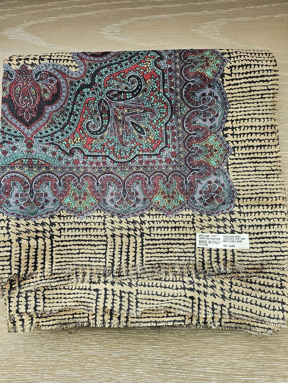 Vintage Made in Italy Paisley & Geometric Grid Large Square Scarf (44